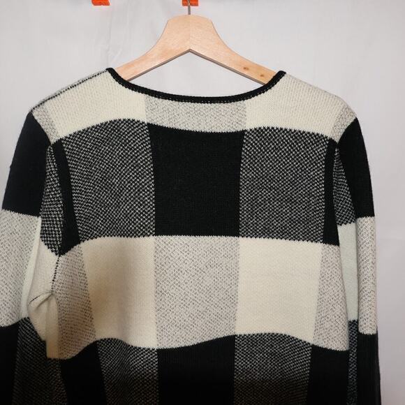 Nicole Alexander Sz M Sweater Jacket, Black White Tunic Snap closure Buttons - Picture 8 of 16